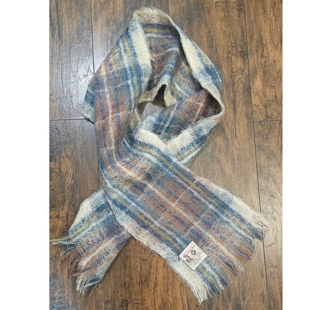 Glenn Cree 100% Mohair Scarf blue tan